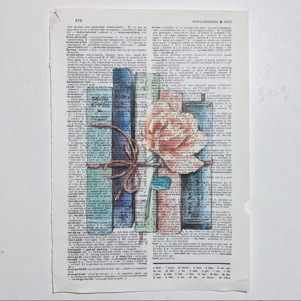Dictionary Art Print Books and Rose Flowers, Vintage Art Print